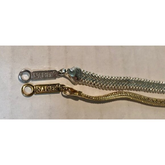2 Napier bracelets gold & silver tone woven lobster clasps 7" wrist - Picture 4 of 6